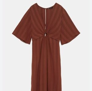 Zara Rust Colored Keyhole Wide Sleeve Dress